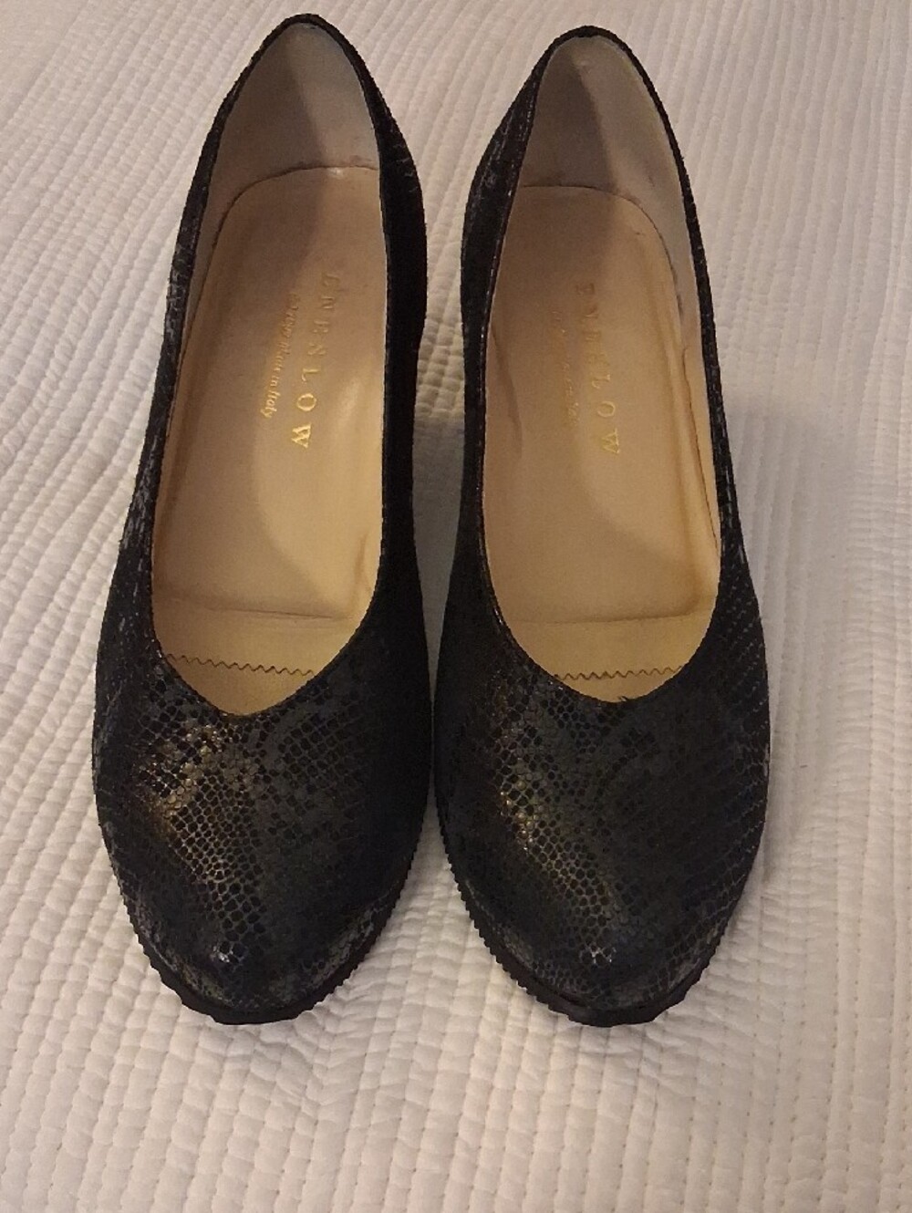 Eneslow Italy Textured Black Shimmer Brunate Mid-Heel Pumps EU 42 / US 10